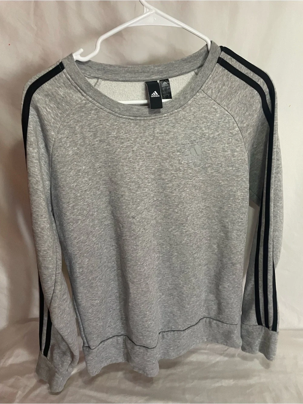 adidas Gray Crewneck Sweatshirt with Black Sleeve Stripes